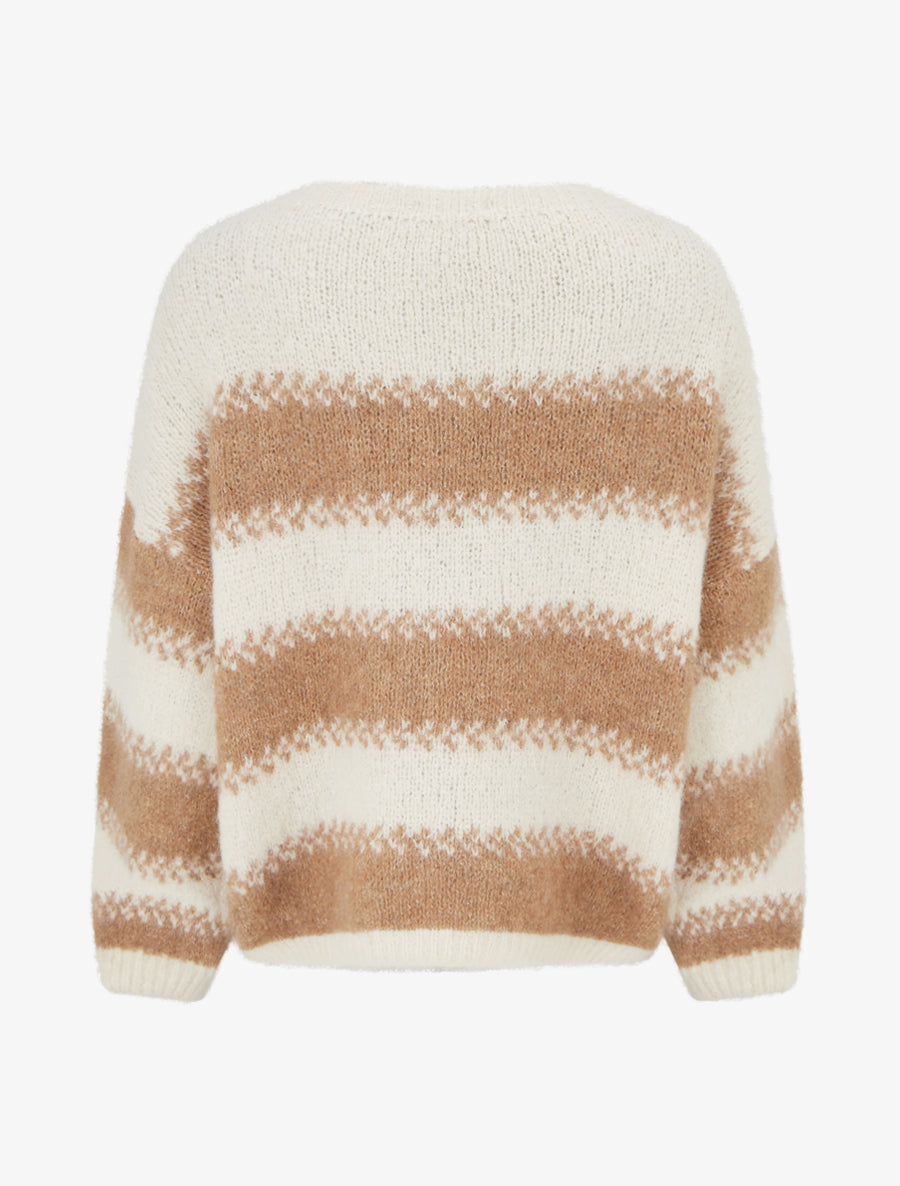 Pull ample en laine mélangée à rayures stylisées - Camel - 2