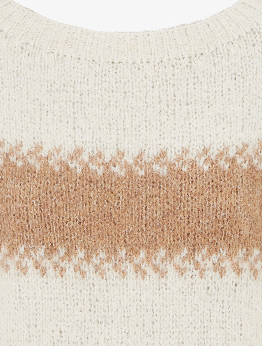 Pull ample en laine mélangée à rayures stylisées - Camel - 3