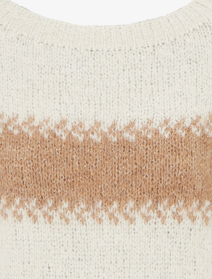 Pull ample en laine mélangée à rayures stylisées - Camel - 3