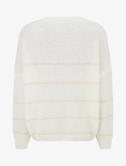 Pull en laine mélangée à col rond et rayures - Blanc - 2