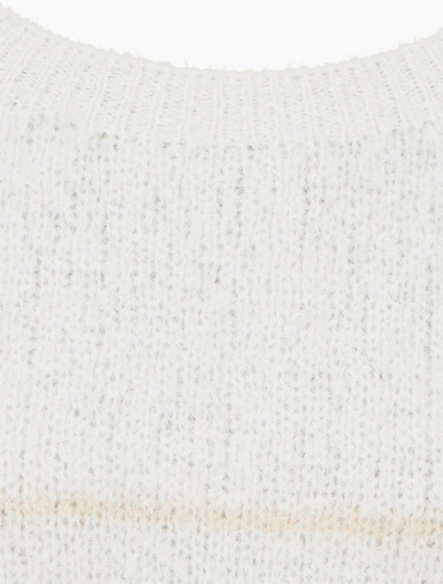 Pull en laine mélangée à col rond et rayures - Blanc - 3