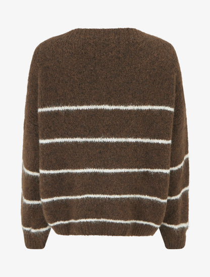 Pull en laine mélangée à col rond et rayures - Marron - 2