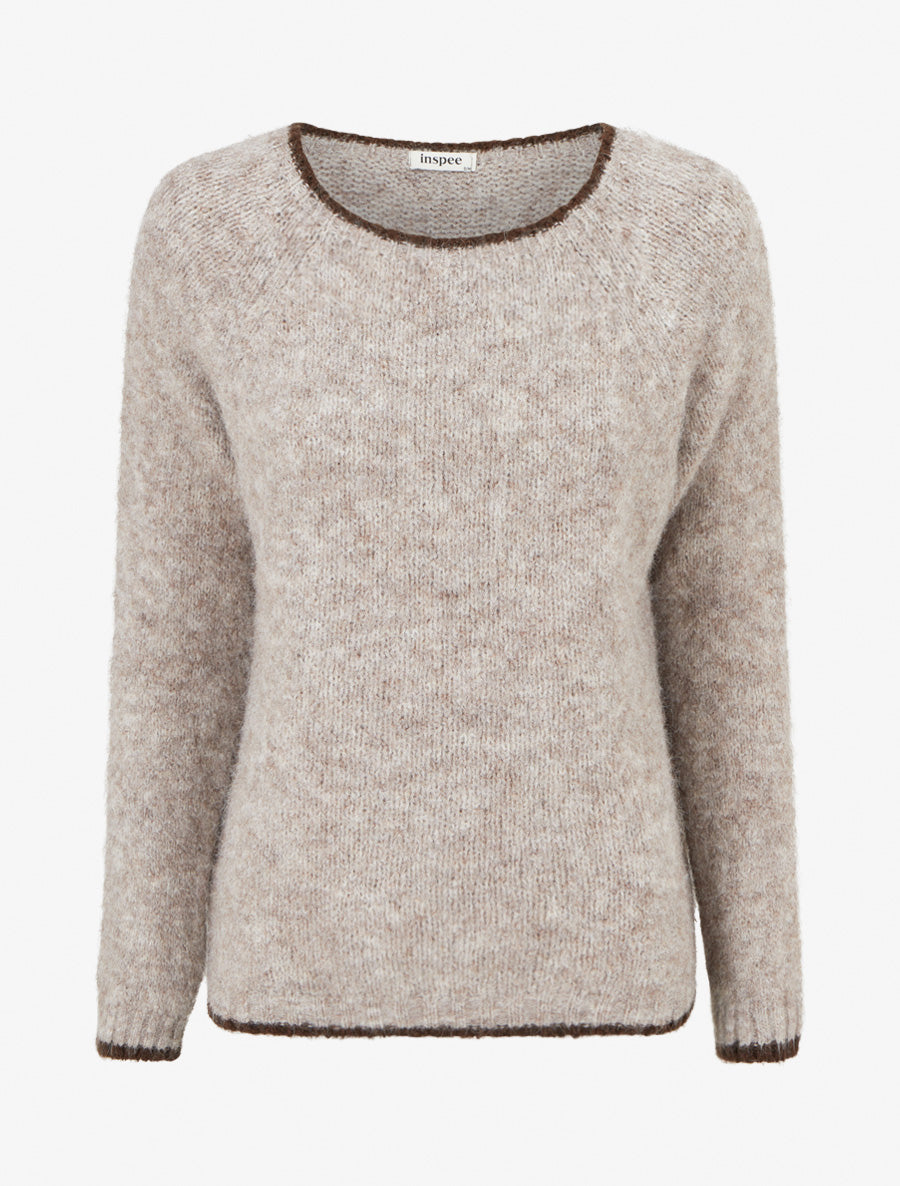 Pull en laine mélangée à liseré contrastant - Taupe - 1