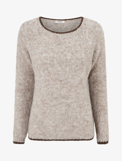 Pull en laine mélangée à liseré contrastant - Taupe - 1