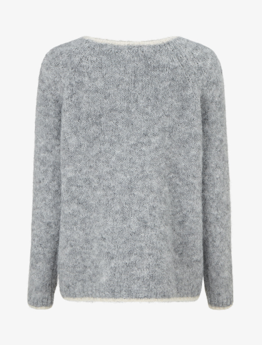 Pull en laine mélangée à liseré contrastant - Gris - 2