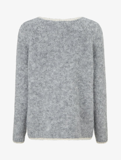 Pull en laine mélangée à liseré contrastant - Gris - 2