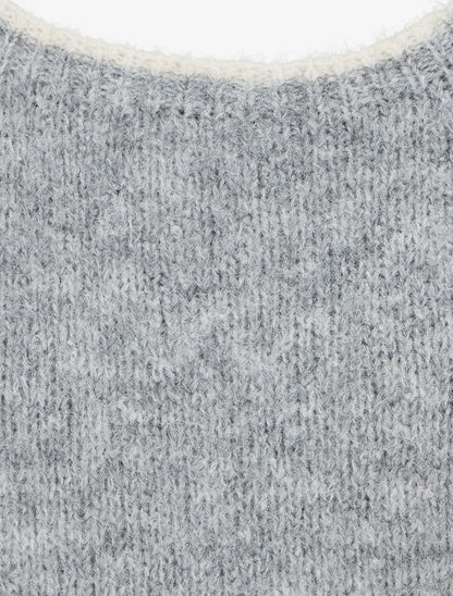 Pull en laine mélangée à liseré contrastant - Gris - 3