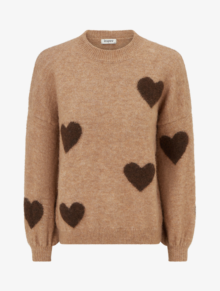 Pull en laine mélangée à motif coeur - Camel - 1