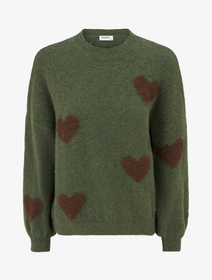 Pull en laine mélangée à motif coeur - Kaki - 1