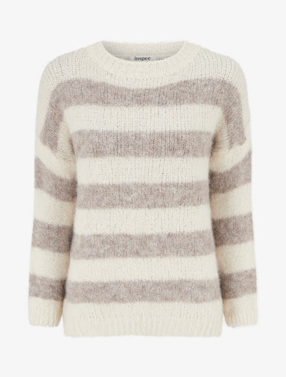 Pull ample à rayures en laine mélangée - Taupe - 1