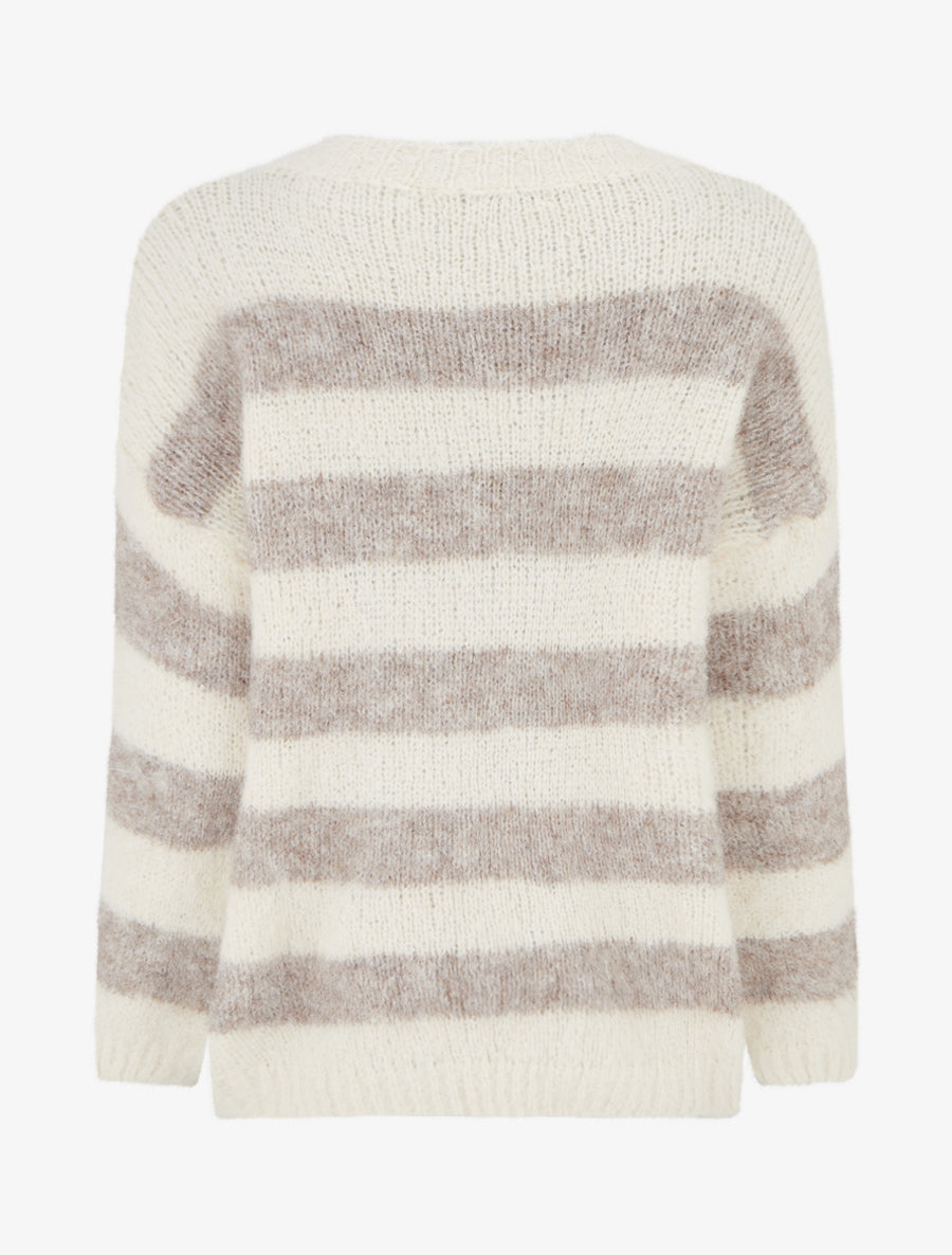Pull ample à rayures en laine mélangée - Taupe - 2