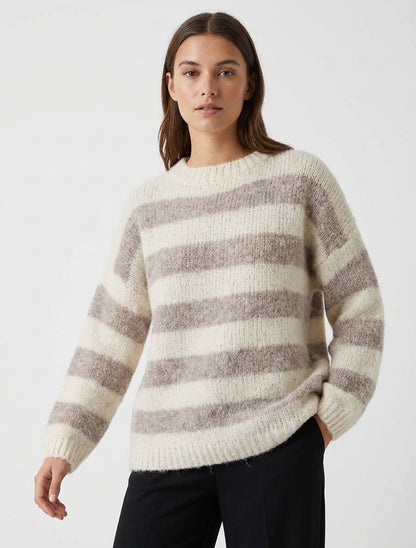 Jersey holgado a rayas de lana mezclada - Topo