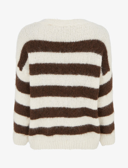 Pull ample à rayures en laine mélangée - Marron - 2