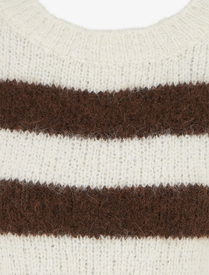 Pull ample à rayures en laine mélangée - Marron - 3