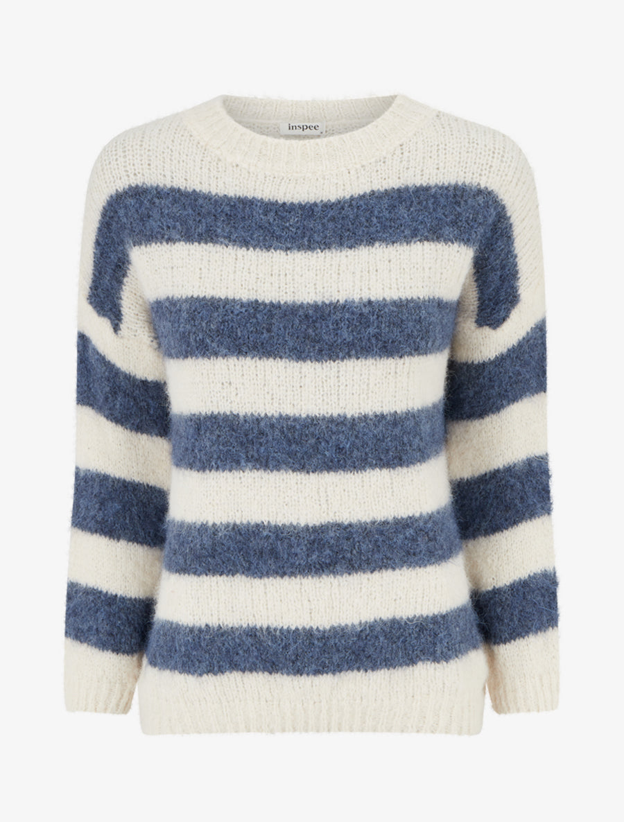 Pull ample à rayures en laine mélangée - Bleu - 1