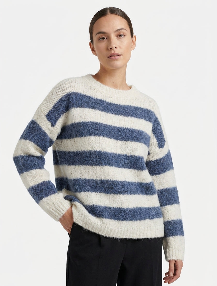 Jersey holgado a rayas de lana mezclada - Azul