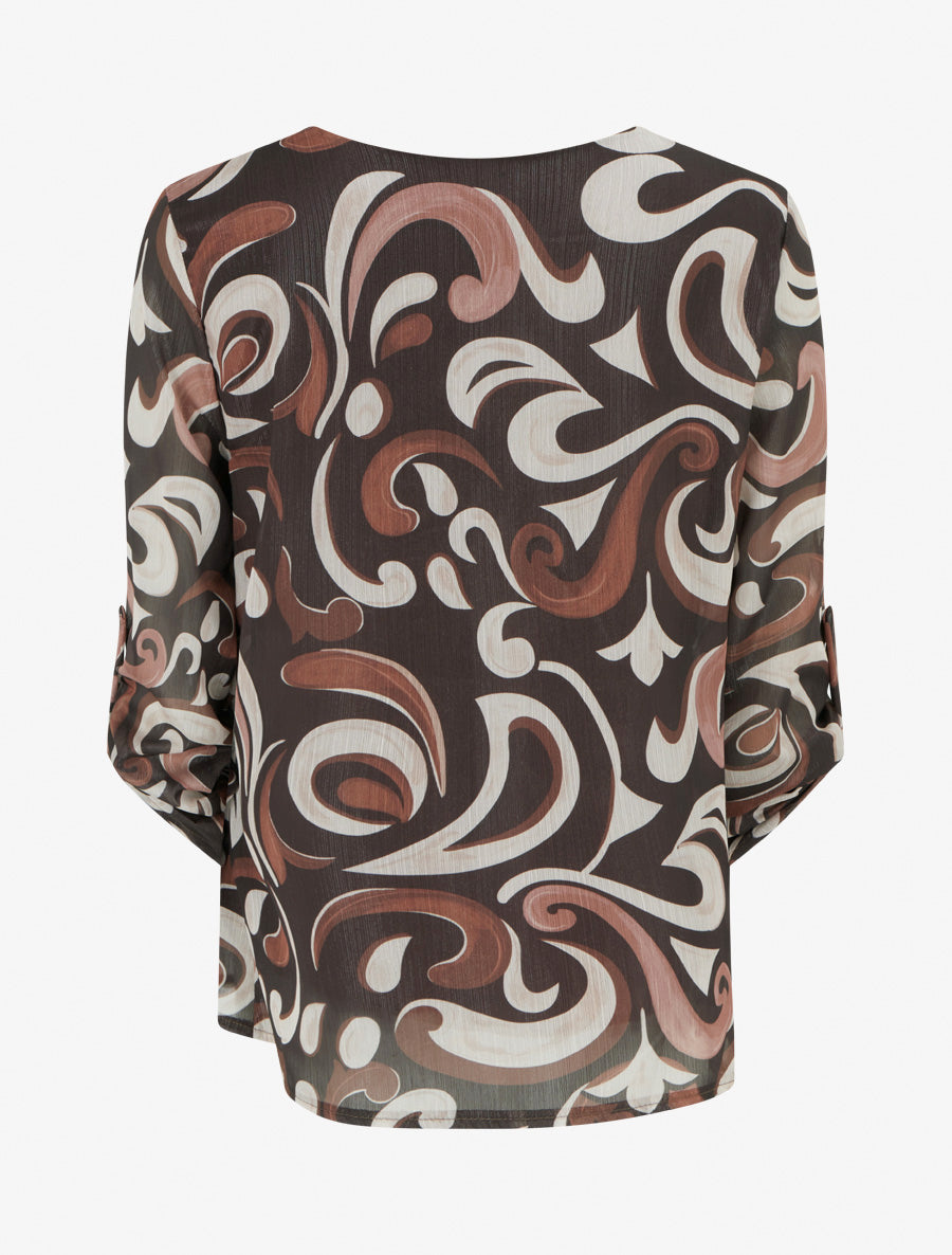 Top droit irisé à imprimé arabesque - Marron - 2