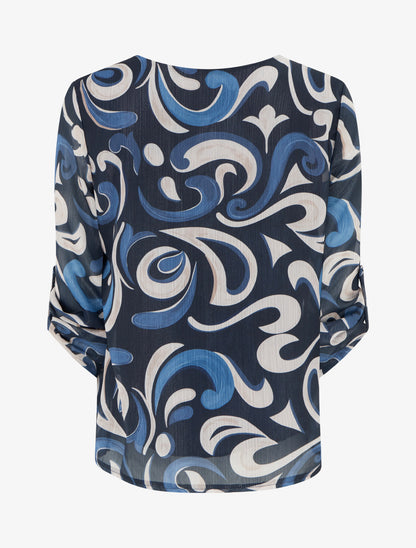 Top droit irisé à imprimé arabesque - Marine - 2