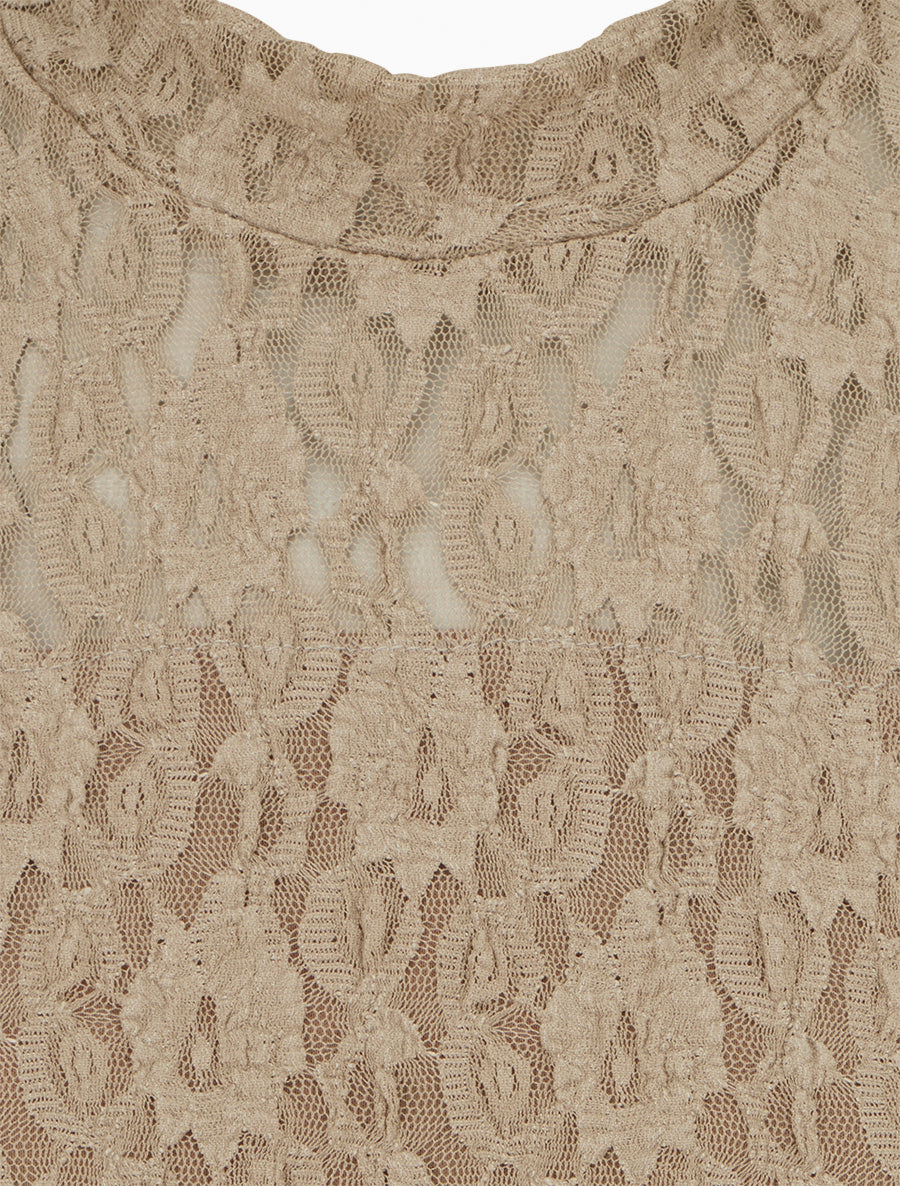 Top en dentelle à manches longues - Beige - 3