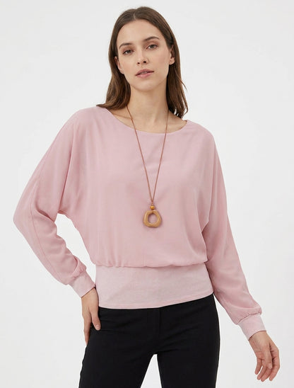 Top de voile con mangas largas tipo murciélago - Rosa