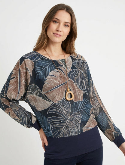 Top irisado con estampado tropical y mangas murciélago - Marine