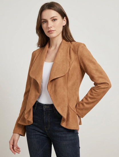 Chaqueta de ante recta con cuello chal - Camello