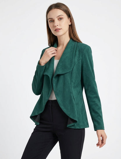 Chaqueta de ante recta con cuello chal - Verde oscuro