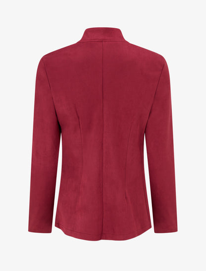 Veste droite en suédine à col cranté - Lie de vin - 2