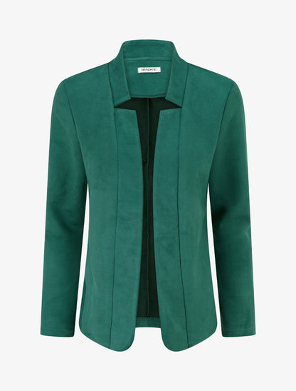 Veste droite en suédine à col cranté - Vert foncé - 1