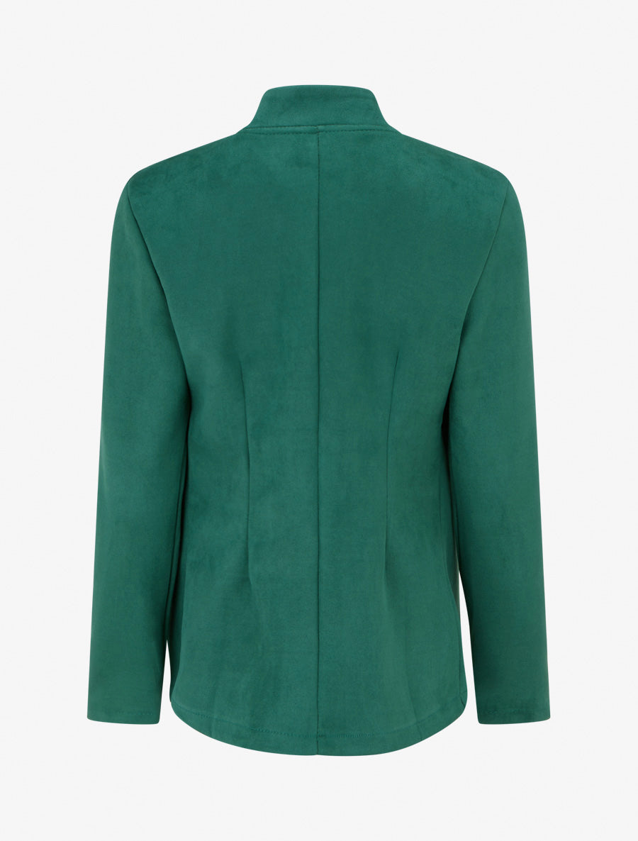 Veste droite en suédine à col cranté - Vert foncé - 2