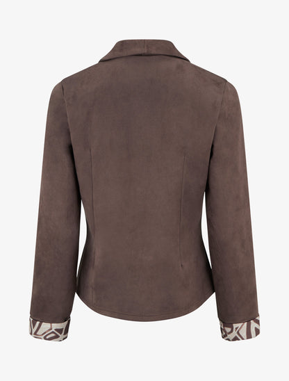 Veste suédine poignets à revers imprimé - Marron - 2