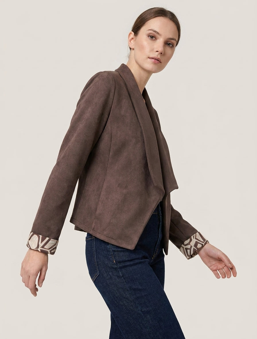 Chaqueta de ante con puños vueltos estampados - Marrón