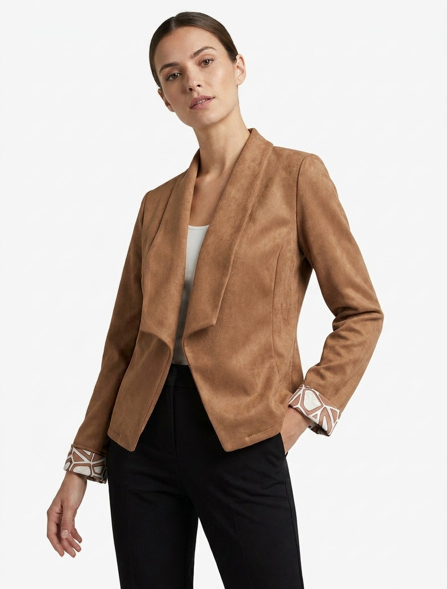 Chaqueta de ante con puños vueltos estampados - Camello