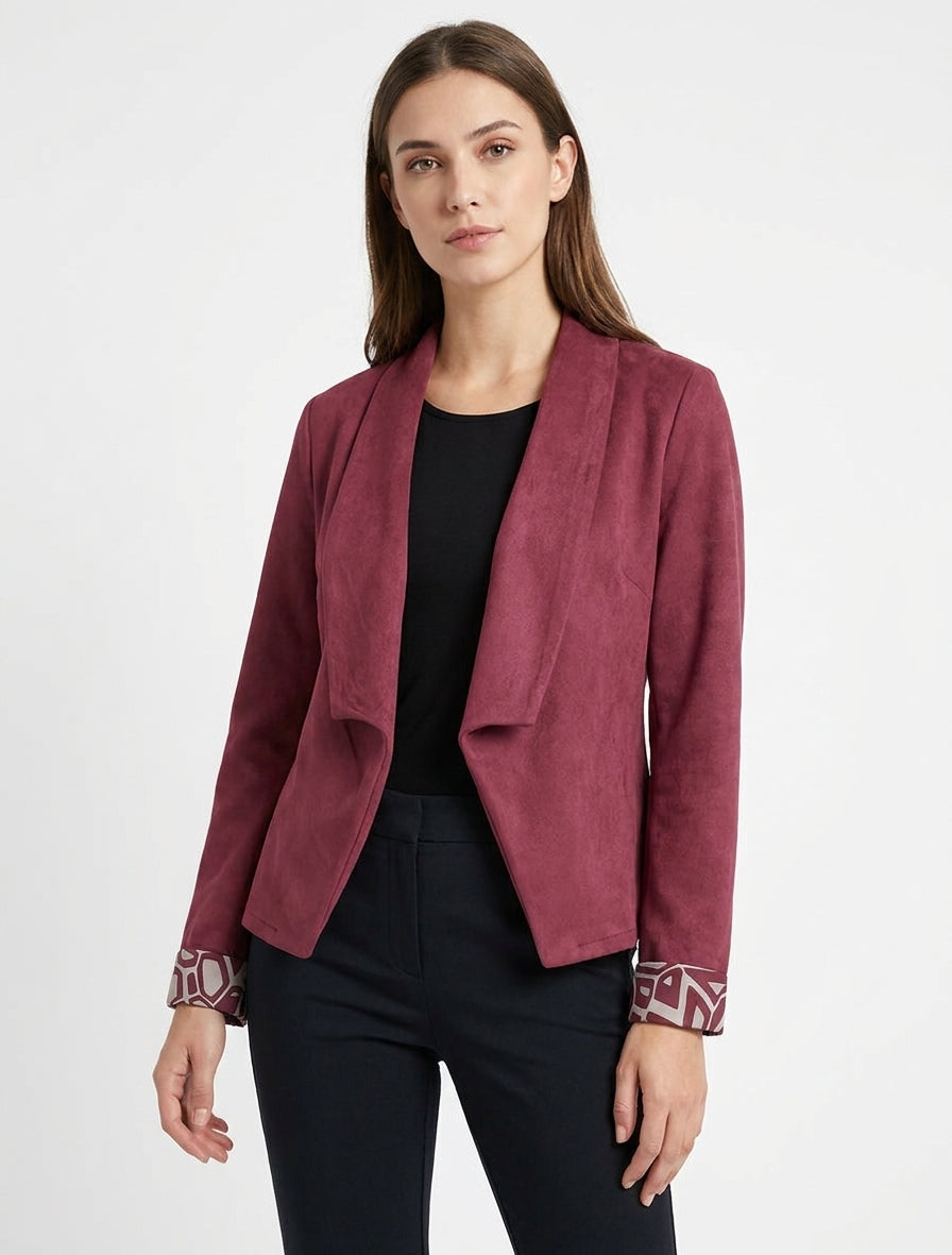 Chaqueta de ante con puños vueltos estampados - Color vino