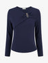 Pull fin et droit col rond froncé avec bijou - Marine - 1