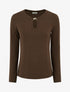 Pull droit à col rond avec ouverture goutte et bijou - Marron - 1