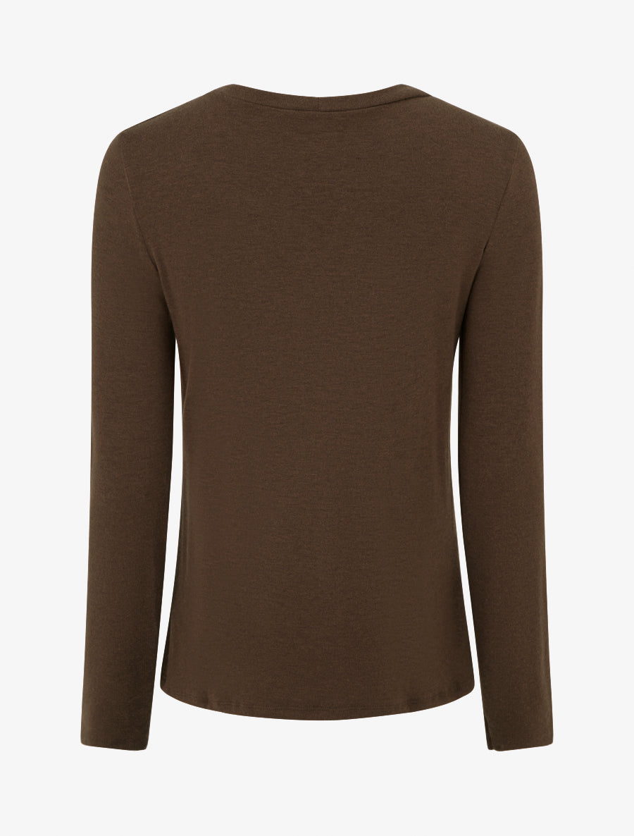 Pull droit à col rond avec ouverture goutte et bijou - Marron - 2