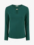 Pull droit à col rond avec ouverture goutte et bijou - Vert foncé - 1