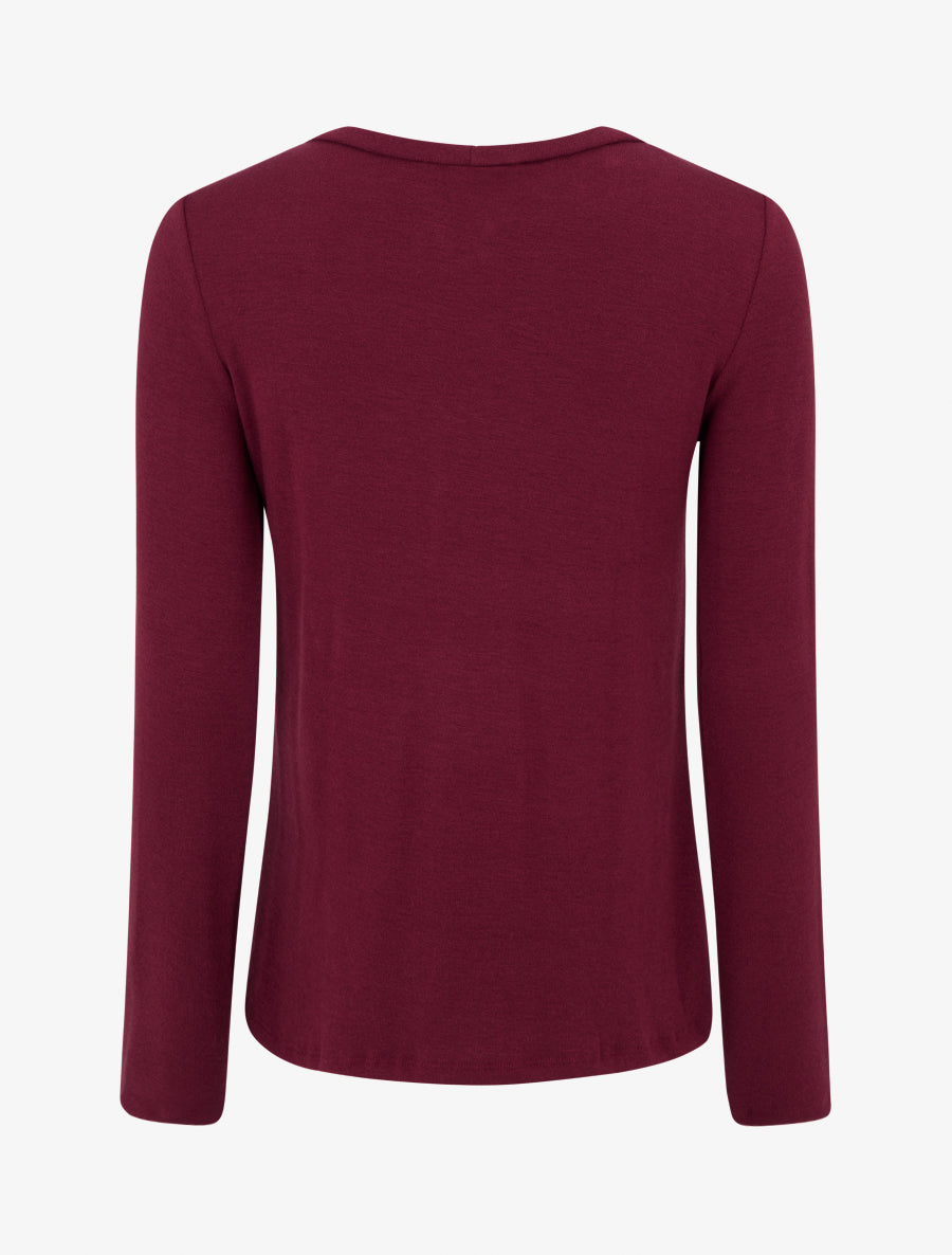 Pull droit à col rond avec ouverture goutte et bijou - Bordeaux - 2