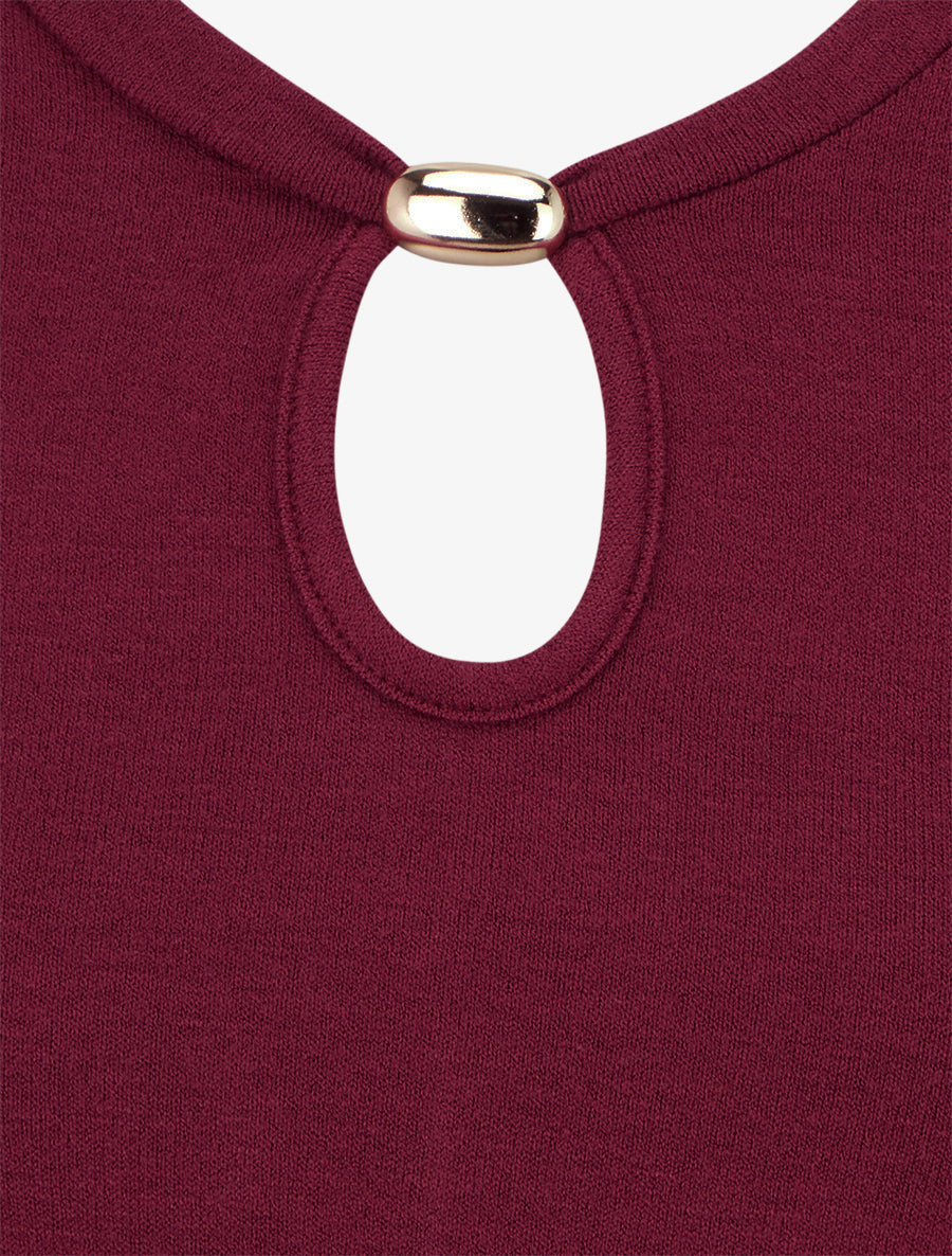 Pull droit à col rond avec ouverture goutte et bijou - Bordeaux - 3