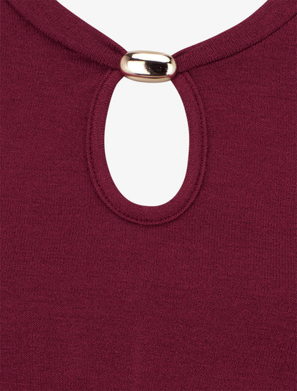 Pull droit à col rond avec ouverture goutte et bijou - Bordeaux - 3