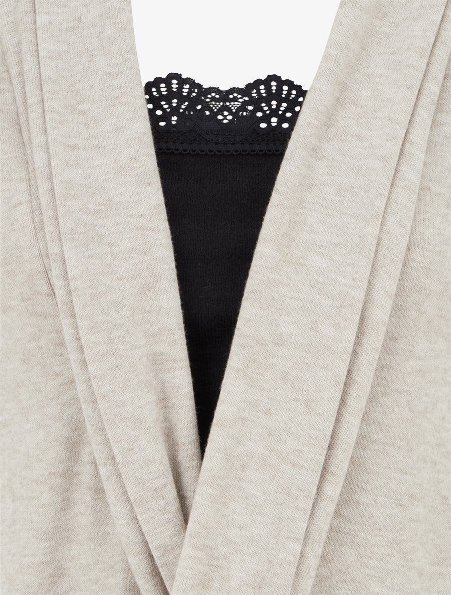 Pull style gilet effet torsader avec doublure à dentelle - Taupe/noir - 3