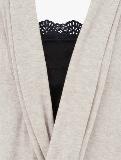 Pull style gilet effet torsader avec doublure à dentelle - Taupe/noir - 3