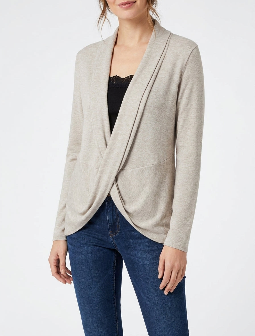 Chaleco estilo suéter con efecto trenzado y forro de encaje. - Topo/negro