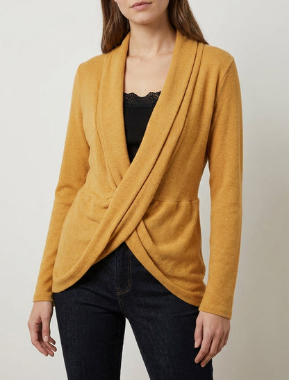 Jersey estilo chaleco con efecto trenzado y forro de encaje. - Mostaza/negro