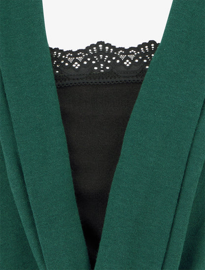 Pull style gilet effet torsader avec doublure à dentelle - Vert foncé/noir - 3