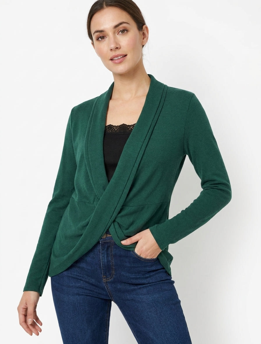 Chaleco estilo suéter con efecto trenzado y forro de encaje. - Verde oscuro/negro
