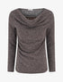 Pull duveteux à col bénitier à empiècement dentelle - Marron - 1