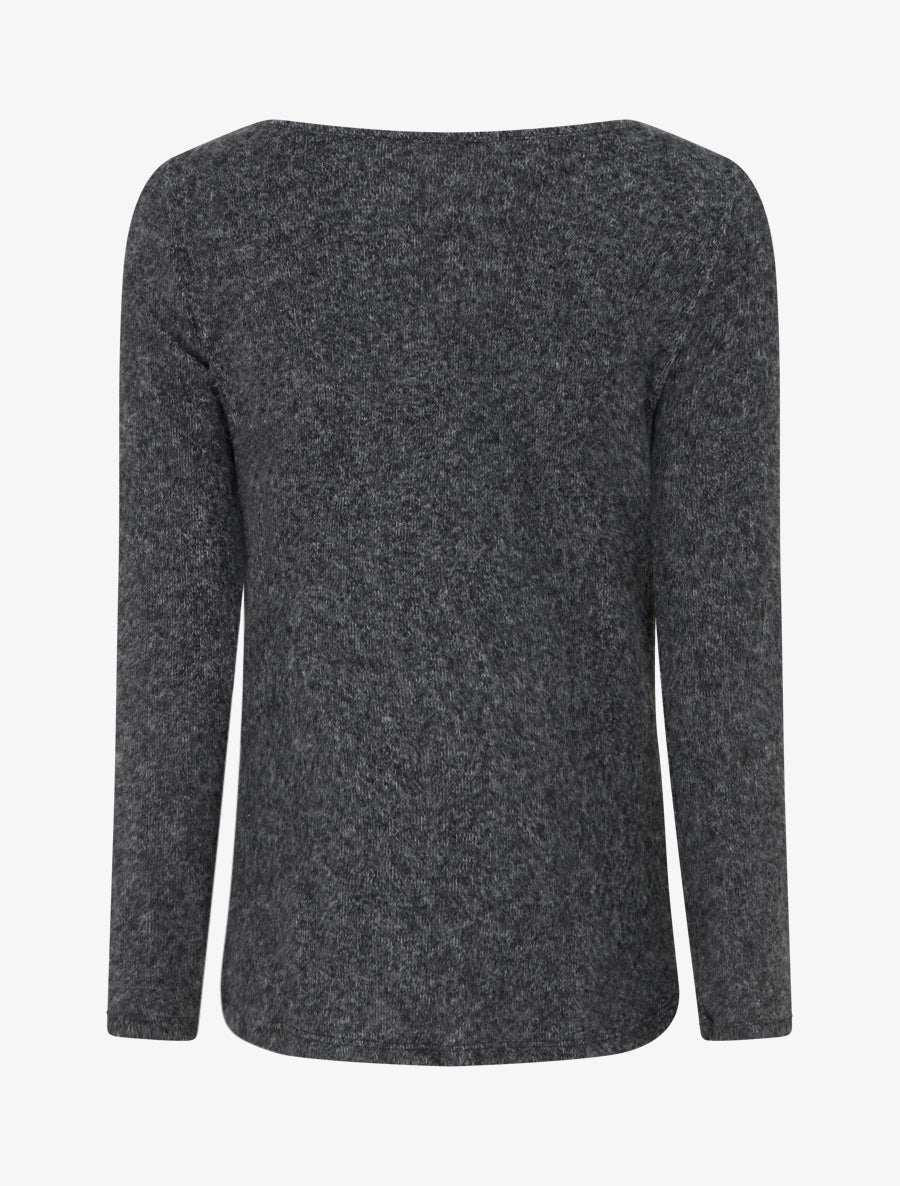 Pull duveteux à col bénitier à empiècement dentelle - Gris foncé - 2