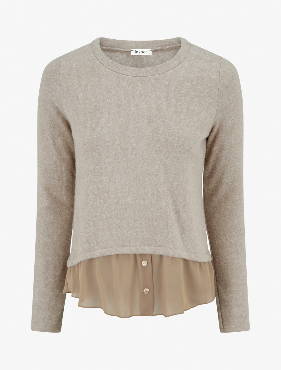 Pull droit duveteux à bord en voile - Beige - 1